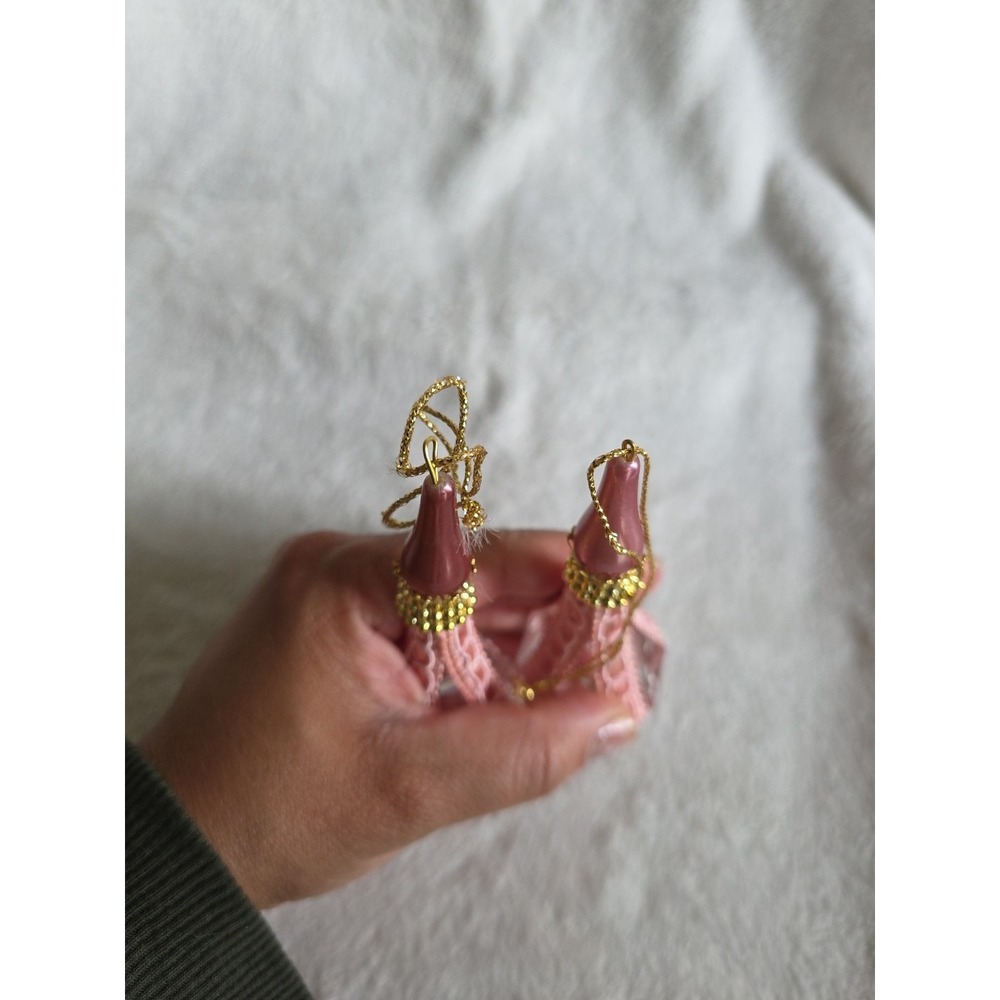 Vintage Pink Lace & Crystal Drop Ornaments–Set of 2 Elegant Hanging Decorations - Picture 4 of 5